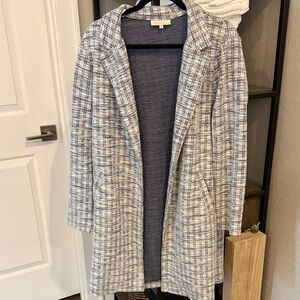 Light Gray & Navy Tweed Open-Front Coat - Women Jackets & Coats